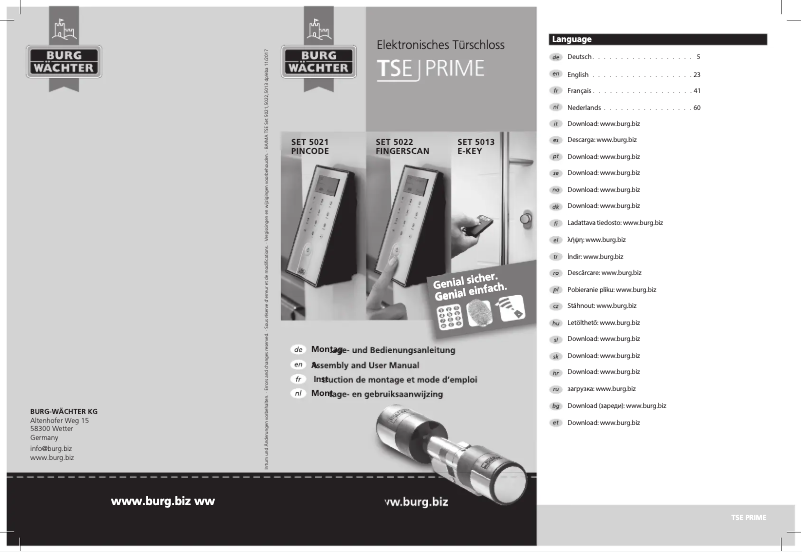 Page 1 de la notice Manuel utilisateur Burg Wächter TSE Prime Set 5021