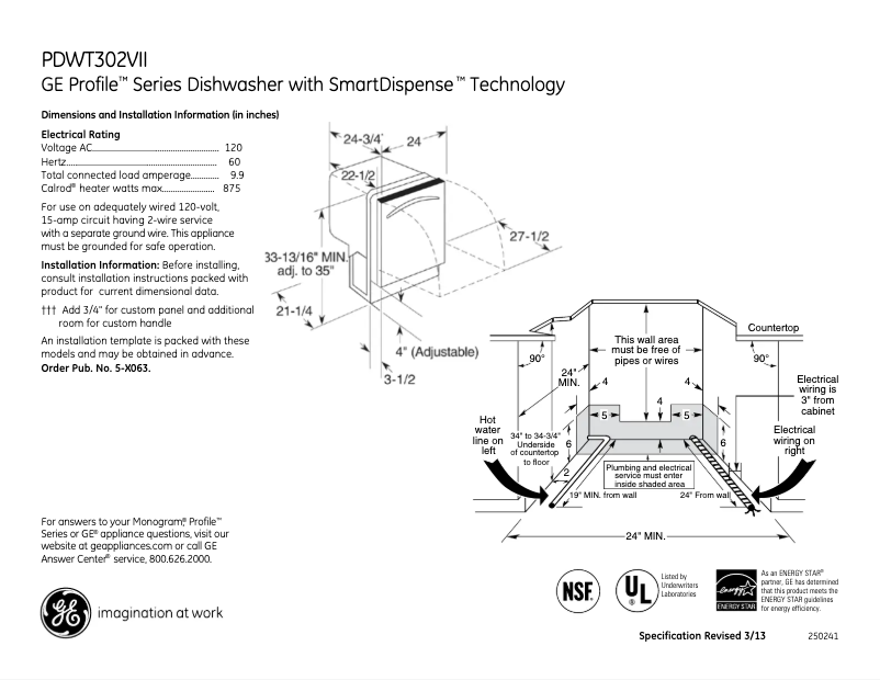Page 1 de la notice Fiche technique GE Profile PDWT302VII