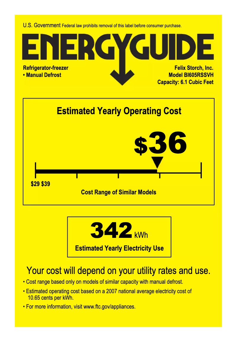 Page 1 de la notice Label énergétique Summit BI605RSSVH