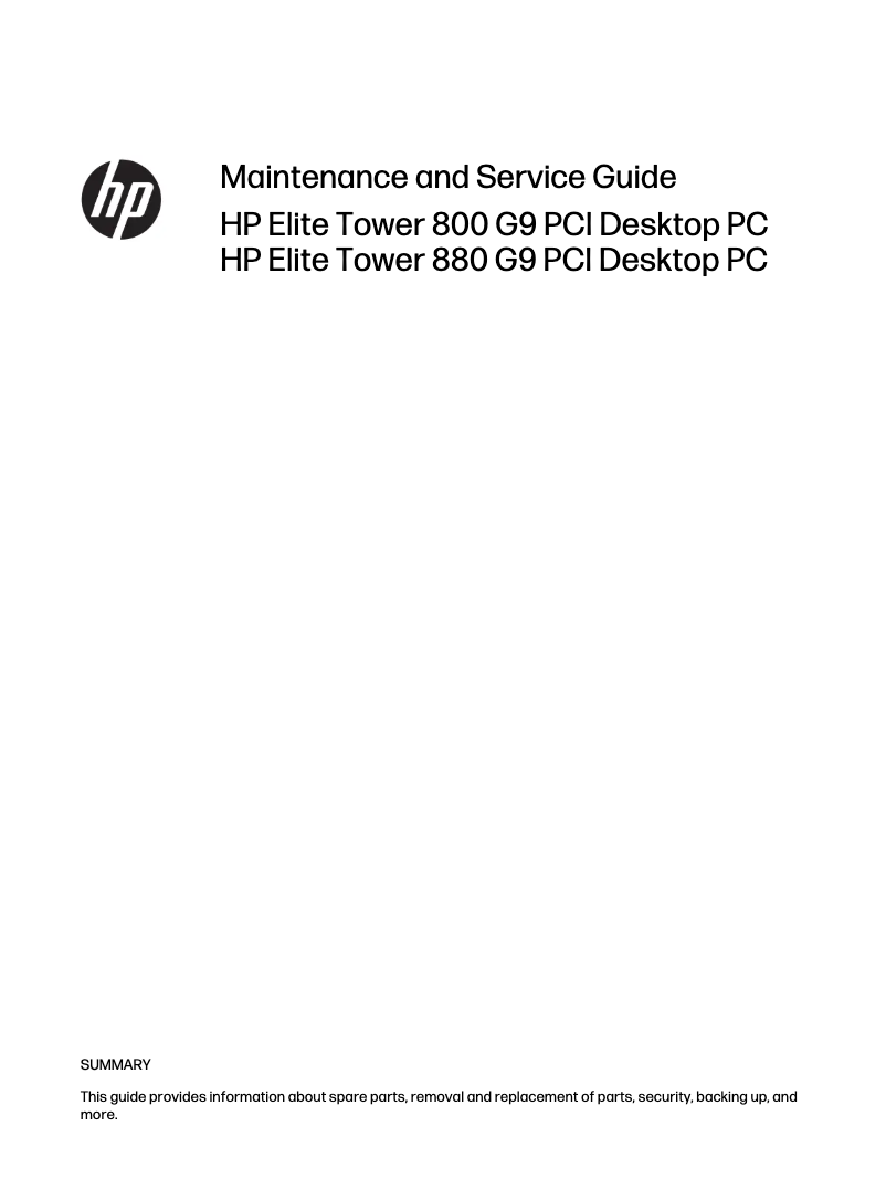 Page 1 de la notice Manuel utilisateur HP Elite Tower 800 G9