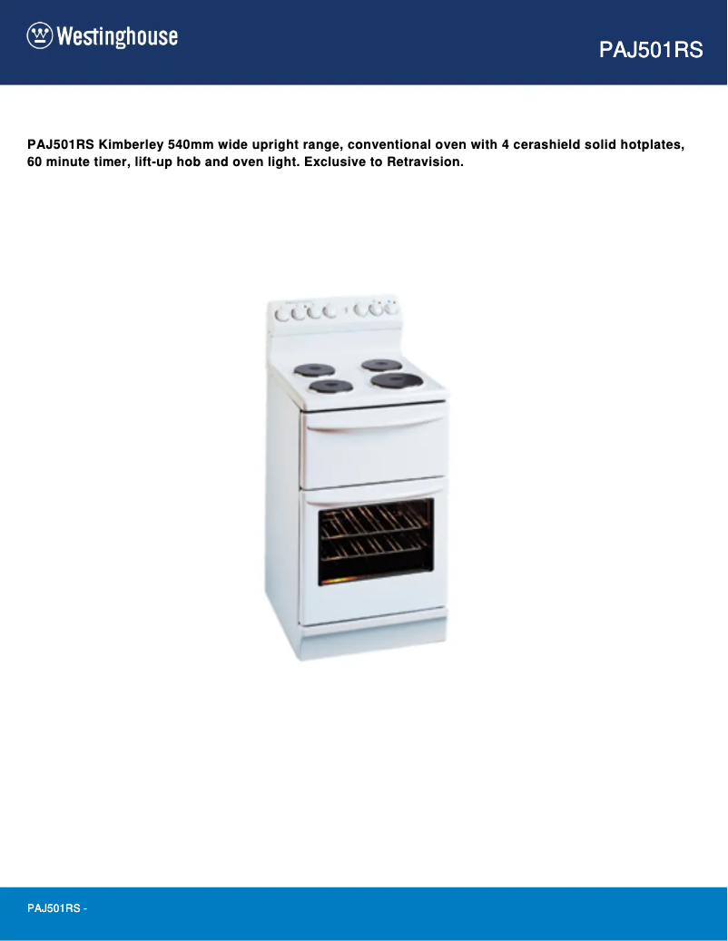 Page n°1 - Manuel utilisateur Westinghouse PAJ501RS