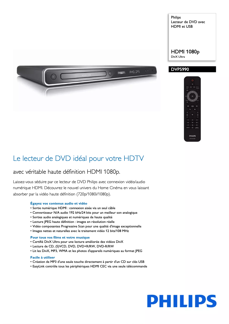 Page n°1 - Fiche technique Philips DVP5990