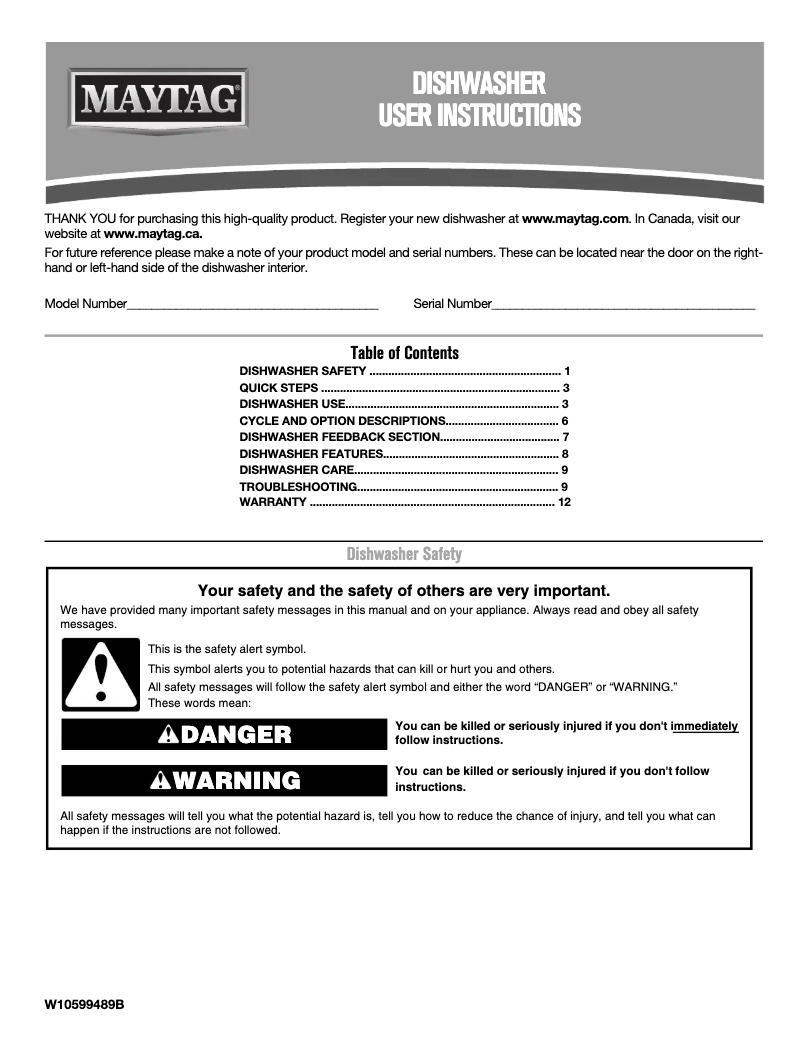 Page 1 de la notice Manuel utilisateur Maytag MDB8969SDE