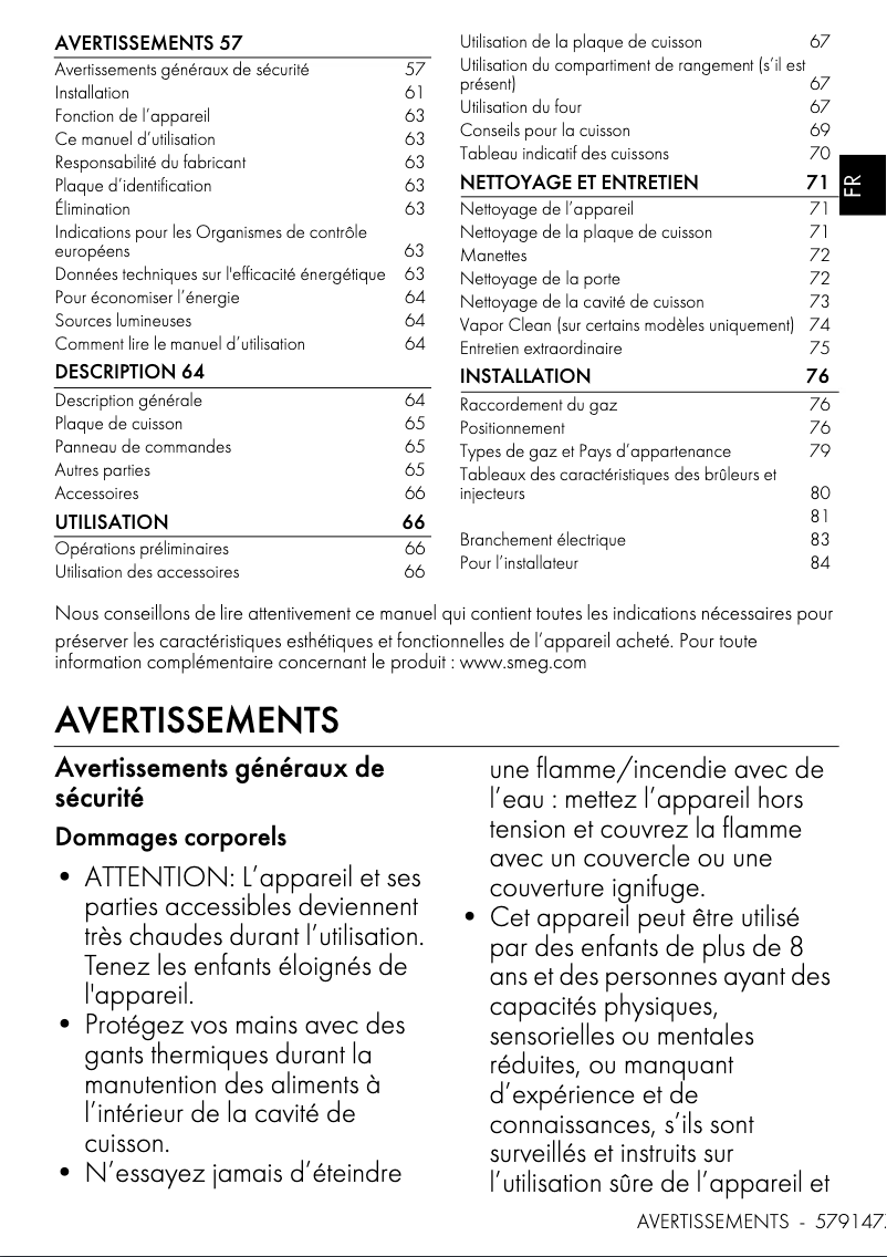 Page 1 de la notice Manuel utilisateur Smeg SX61GM