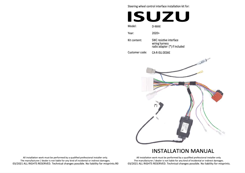 Page 1 de la notice Manuel utilisateur Pioneer CA-R-ISU.003AE