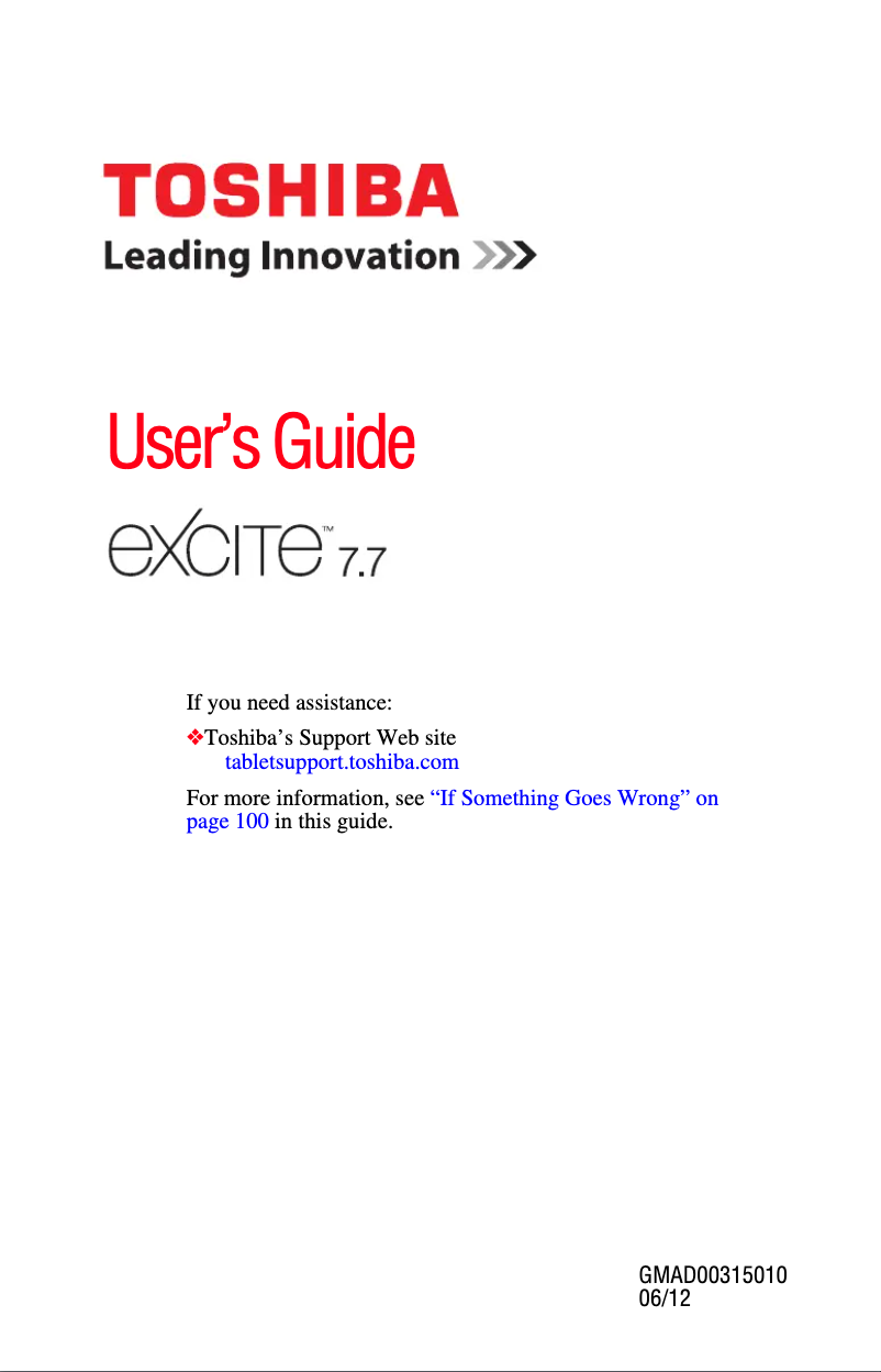 Image de la première page du manuel de l'appareil Excite 7.7 AT275-T32