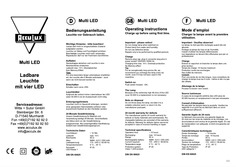 Page 1 de la notice Manuel utilisateur AccuLux Multi LED