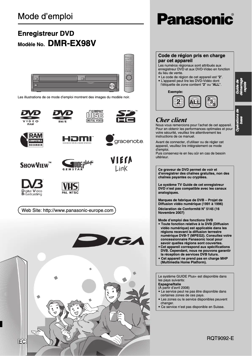 Page 1 de la notice Manuel utilisateur Panasonic DMR-EX98