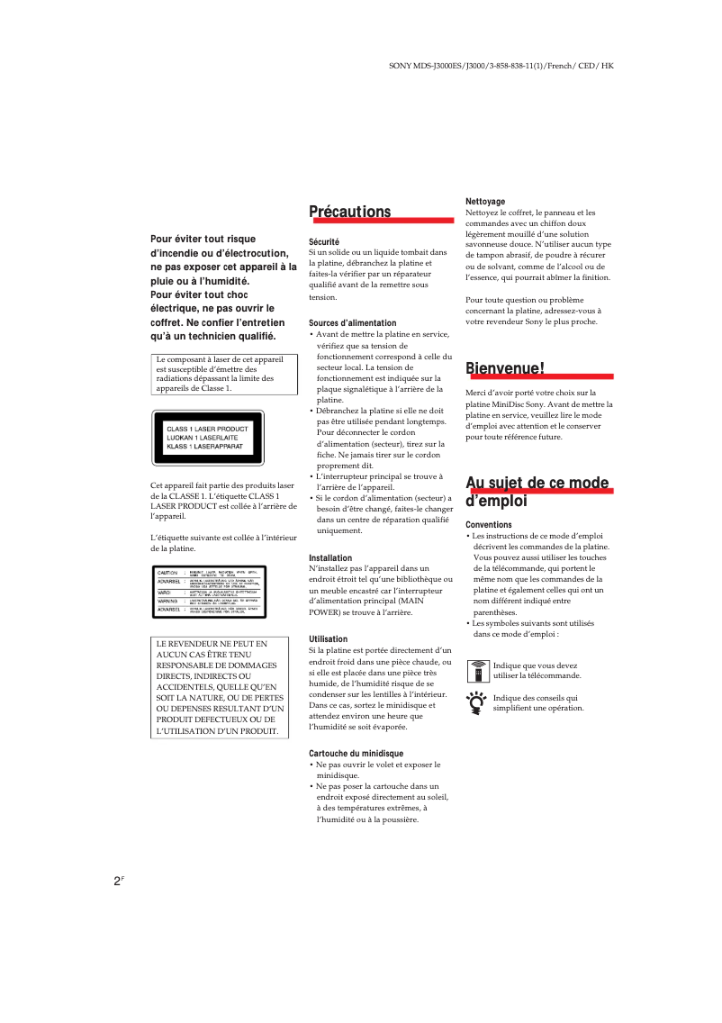 Página 1 del manual Manual de usuario Sony MDS-J3000