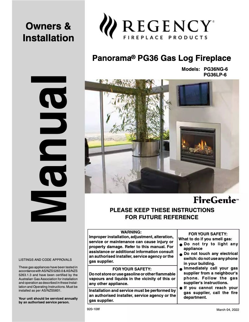 Page 1 de la notice Manuel utilisateur Regency Panorama PG36LP-6