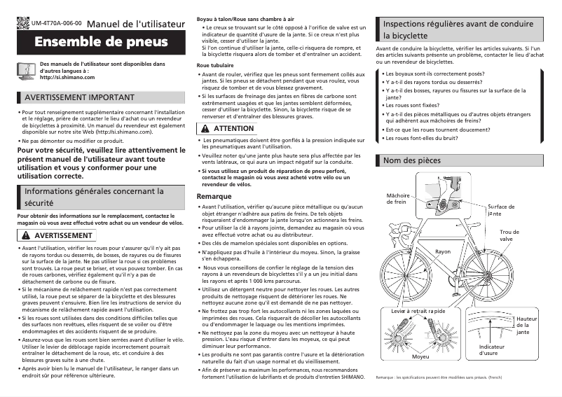 Page n°1 - Manuel utilisateur Shimano ULTEGRA R8000 WH-RS700-C30-TL-R