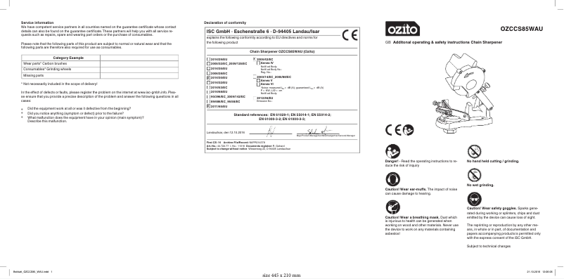 Page 1 de la notice Manuel utilisateur Ozito OZCCS85WAU