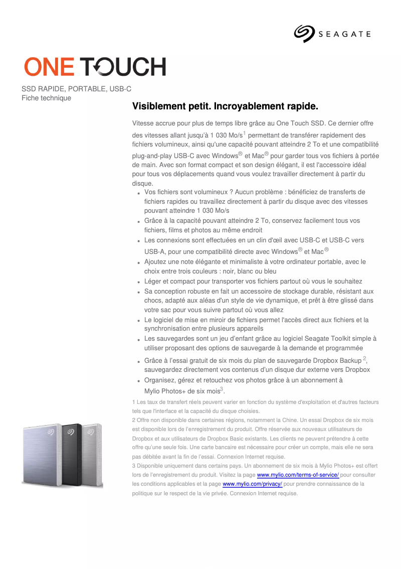 Image de la première page du manuel de l'appareil One Touch SSD