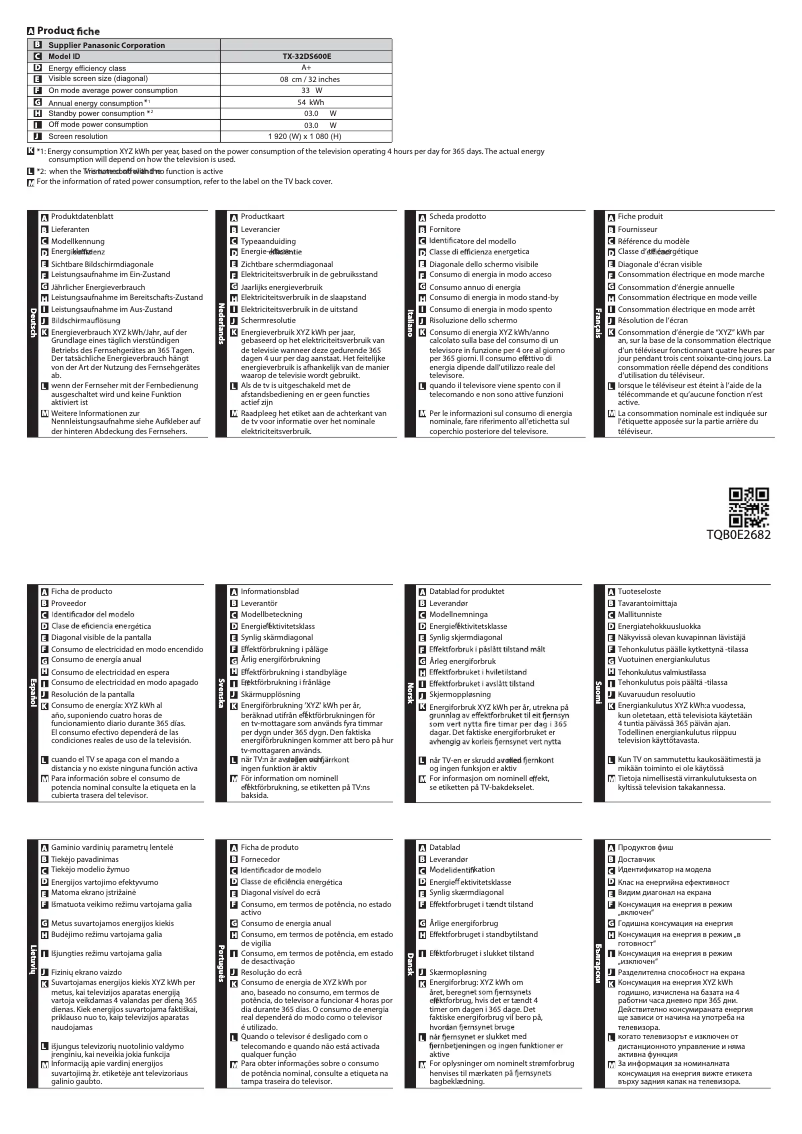 Página 1 del manual Ficha técnica Panasonic Viera TX-32DS600E