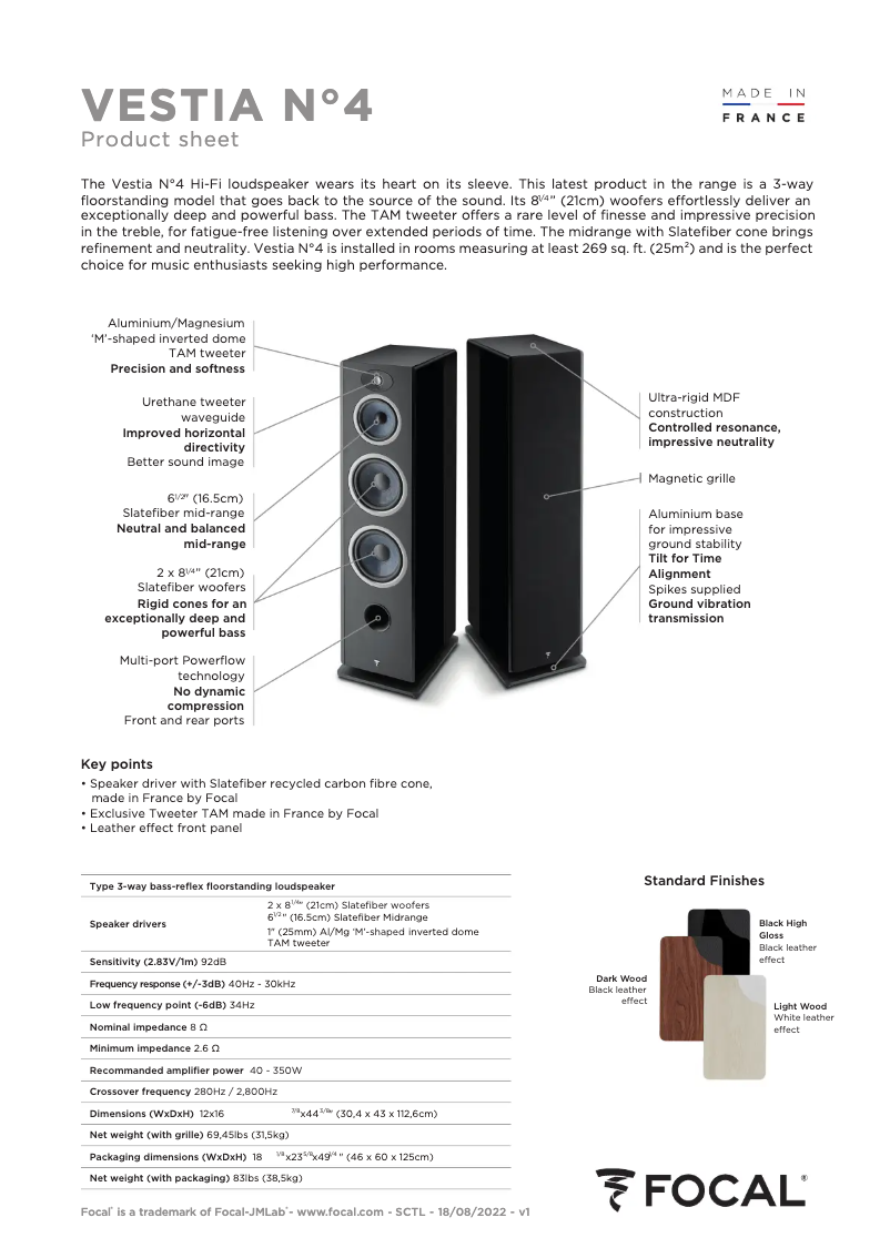 Página 1 del manual Ficha técnica Focal Vestia N°4