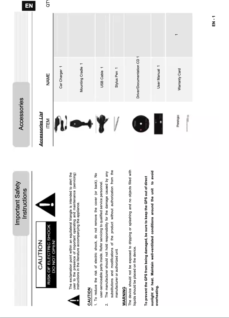 Page n°1 - Manuel utilisateur Prestigio GeoVision 5050 iGo