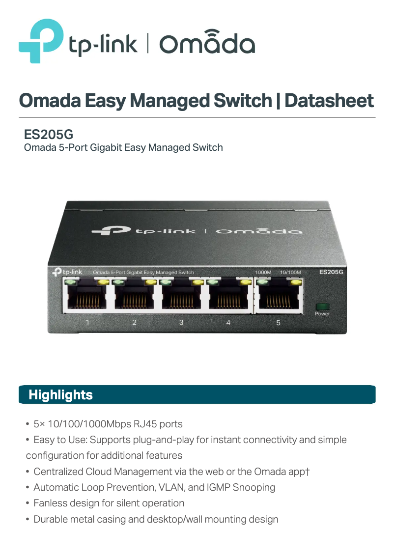 Página 1 del manual Ficha técnica TP-Link Omada ES205G