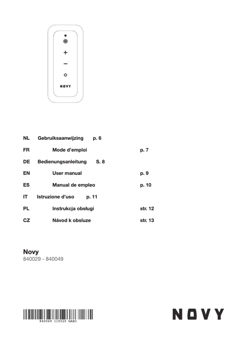 Page 1 de la notice Manuel utilisateur Novy 840029