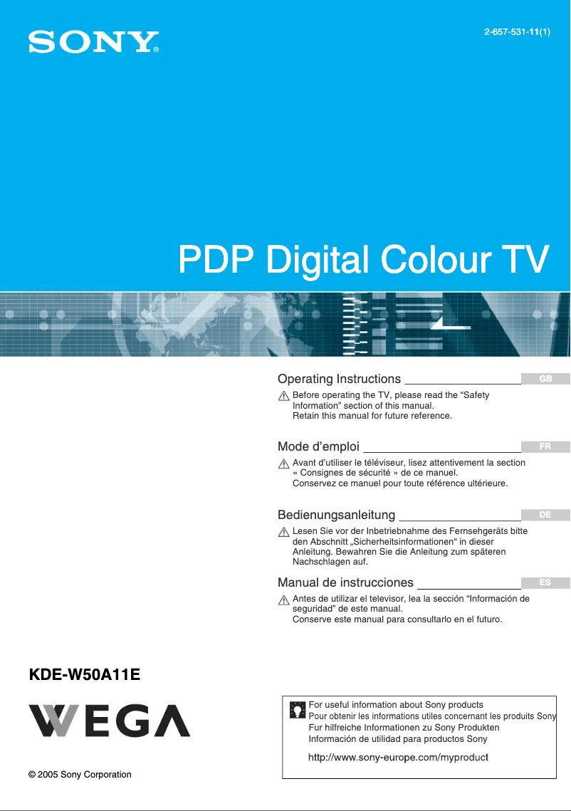 Page 1 de la notice Mode d'emploi Sony Wega KDE-W50A11E