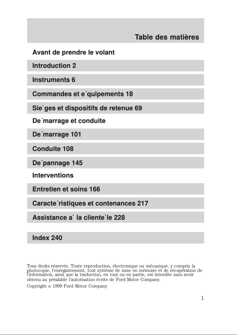 Page n°1 - Manuel utilisateur Ford Ranger (2000)