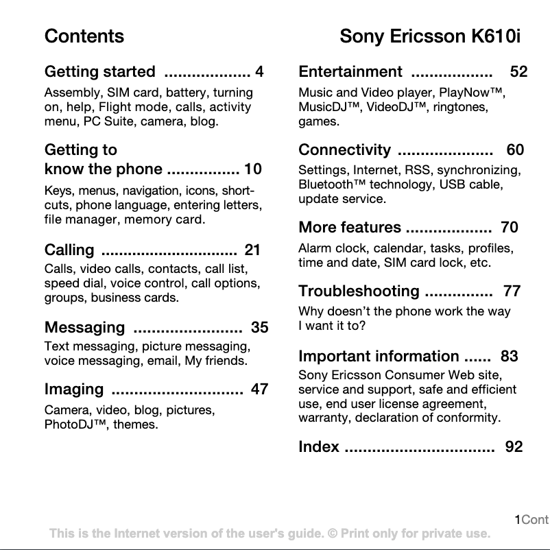 Image de la première page du manuel de l'appareil Ericsson K610i