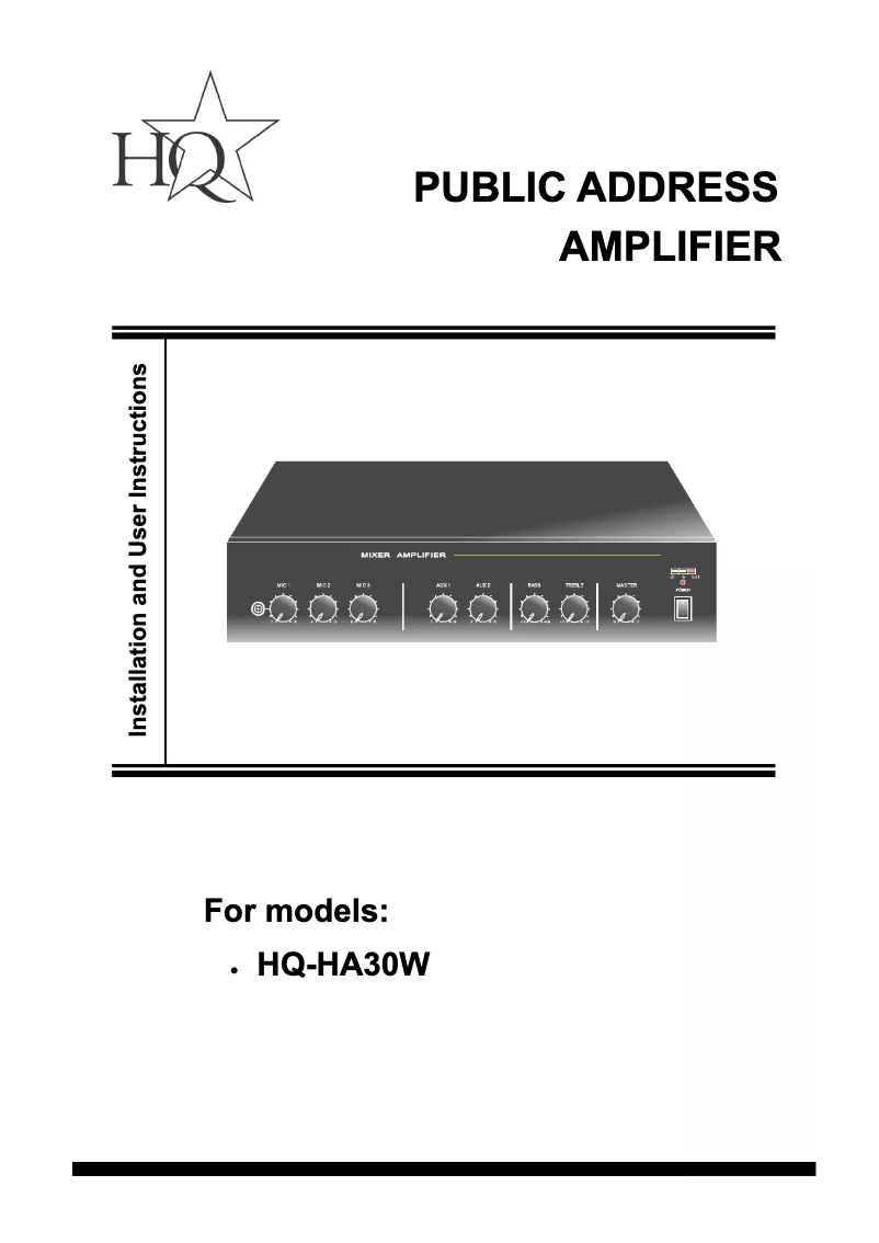 Page 1 de la notice Manuel utilisateur HQ HA30W