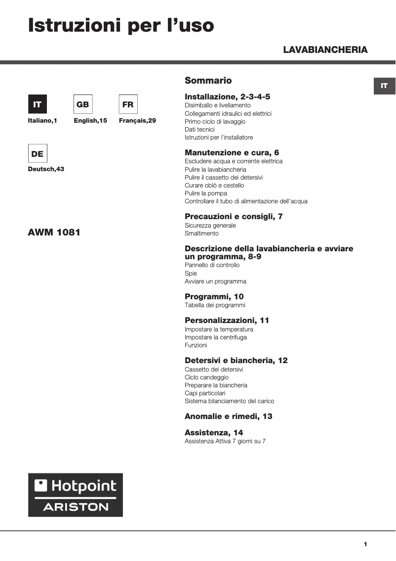 Image de la première page du manuel de l'appareil AWM 1081 EU