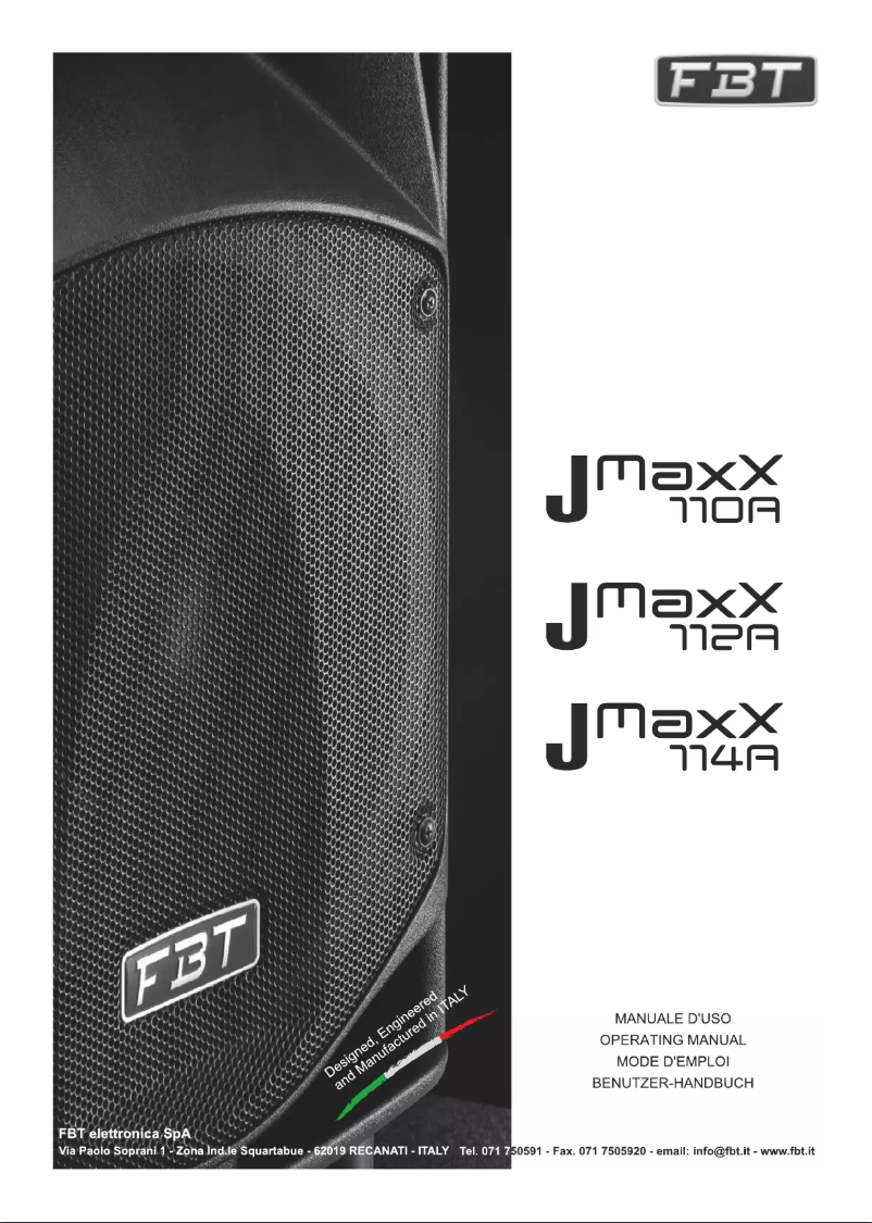 Page n°1 - Manuel utilisateur FBT J MaxX 112A