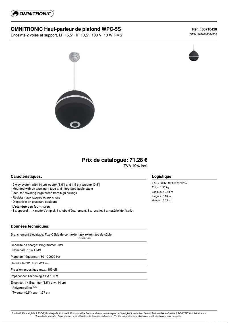 Page n°1 - Fiche technique Omnitronic WPC-5S