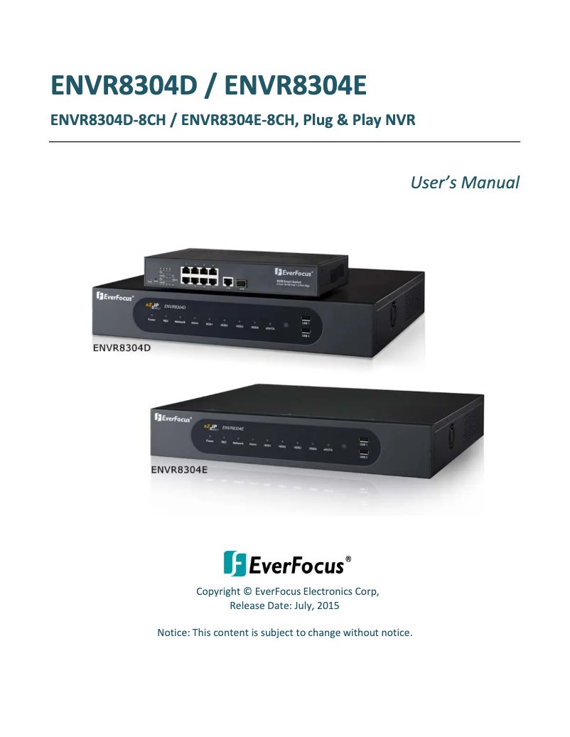 Page n°1 - Manuel utilisateur EverFocus ENVR8304E