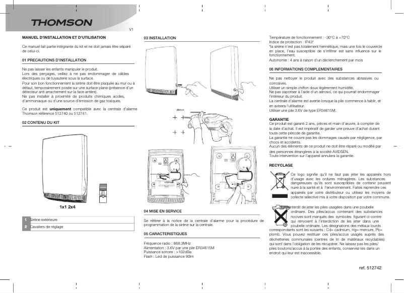 Page n°1 - Manuel utilisateur Thomson 512742