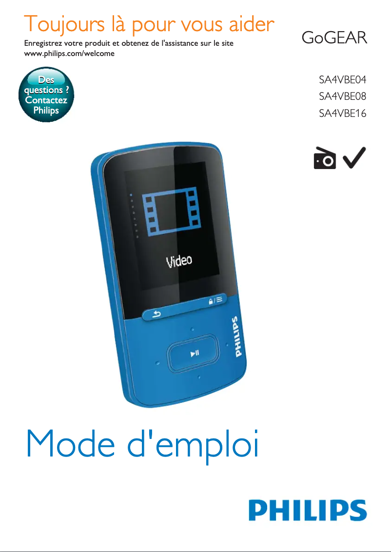 Image de la première page du manuel de l'appareil GoGear SA4VBE08RF