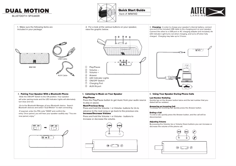 Page n°1 - Manuel utilisateur Altec Lansing Dual Motion iMW140