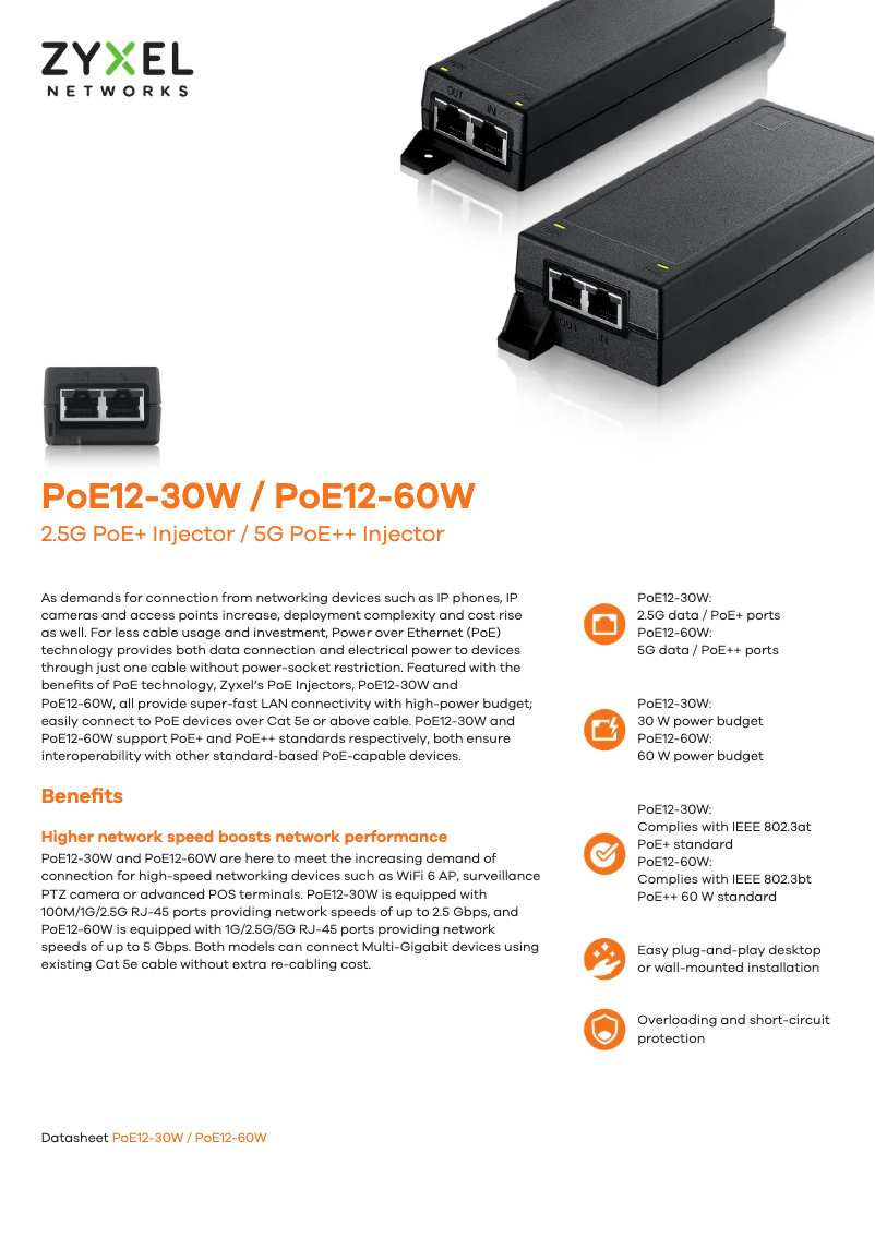 Page 1 de la notice Fiche technique ZyXEL PoE12-30W