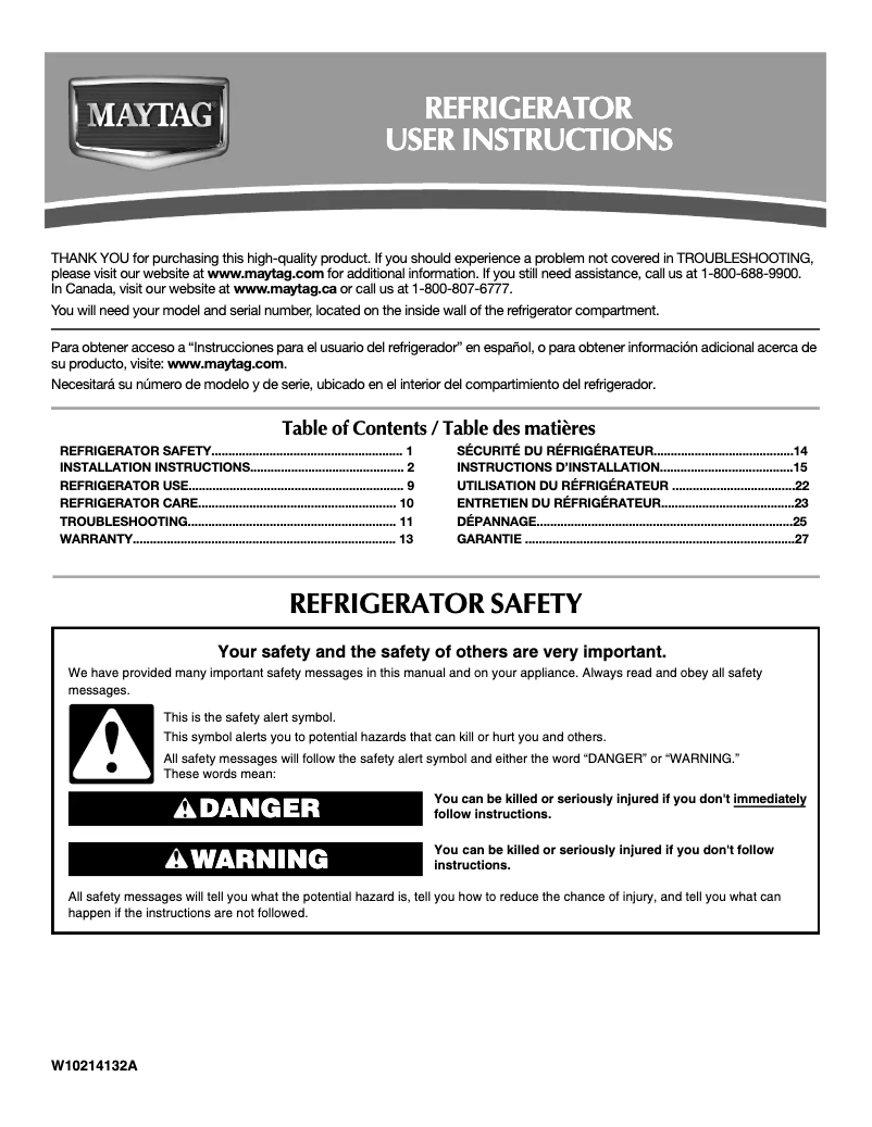Page 1 de la notice Manuel utilisateur Maytag M8RXEGMXW