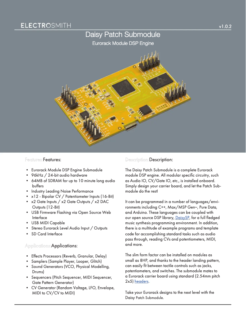 Page n°1 - Manuel utilisateur Electrosmith Daisy Patch Submodule