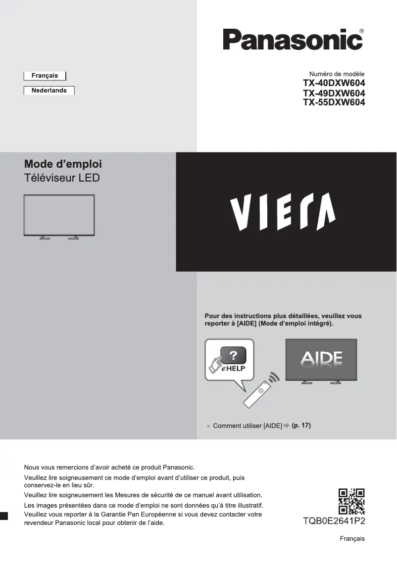 Page 1 de la notice Guide de démarrage rapide Panasonic TX-49DXW604