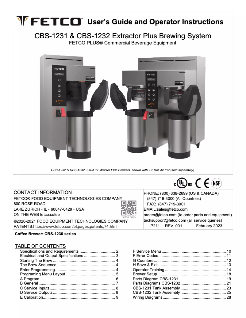 Page n°1 - Manuel utilisateur Fetco CBS-1231