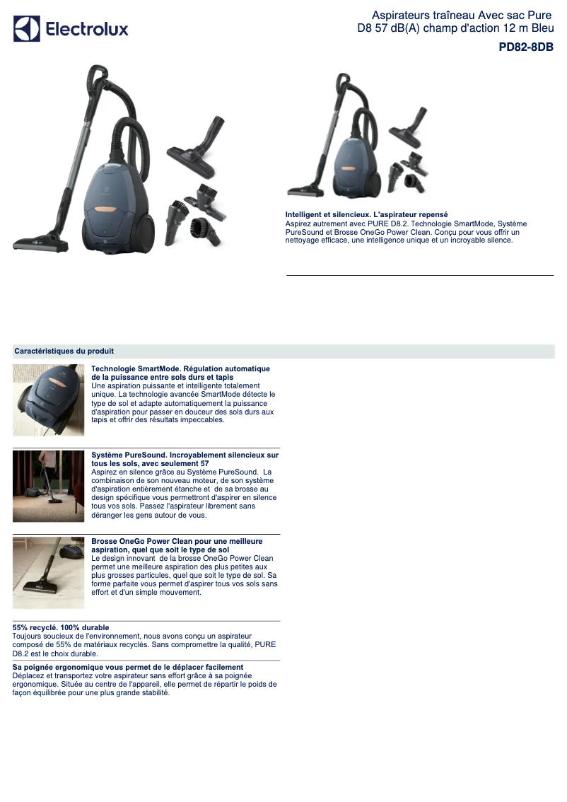 Page 1 de la notice Fiche technique Electrolux PD82-8DB