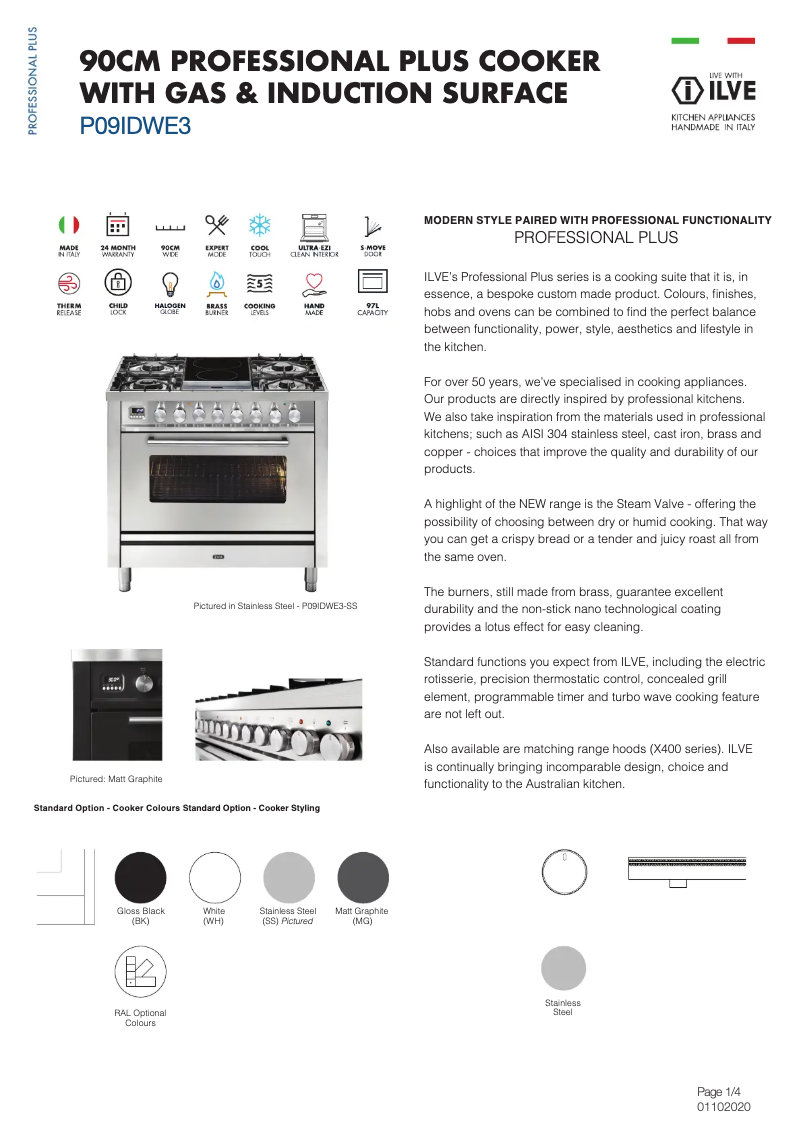 Página 1 del manual Ficha técnica Ilve P09IDWE3MG