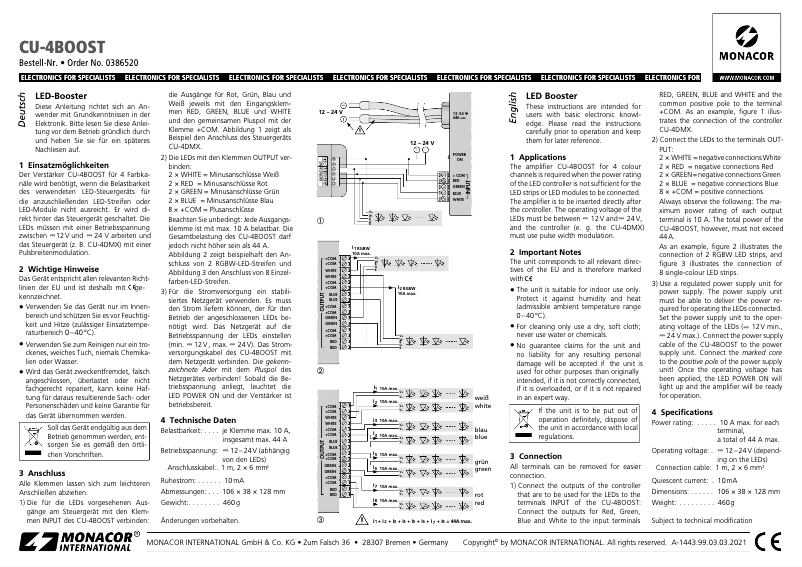 Page 1 de la notice Manuel utilisateur Monacor CU-4BOOST