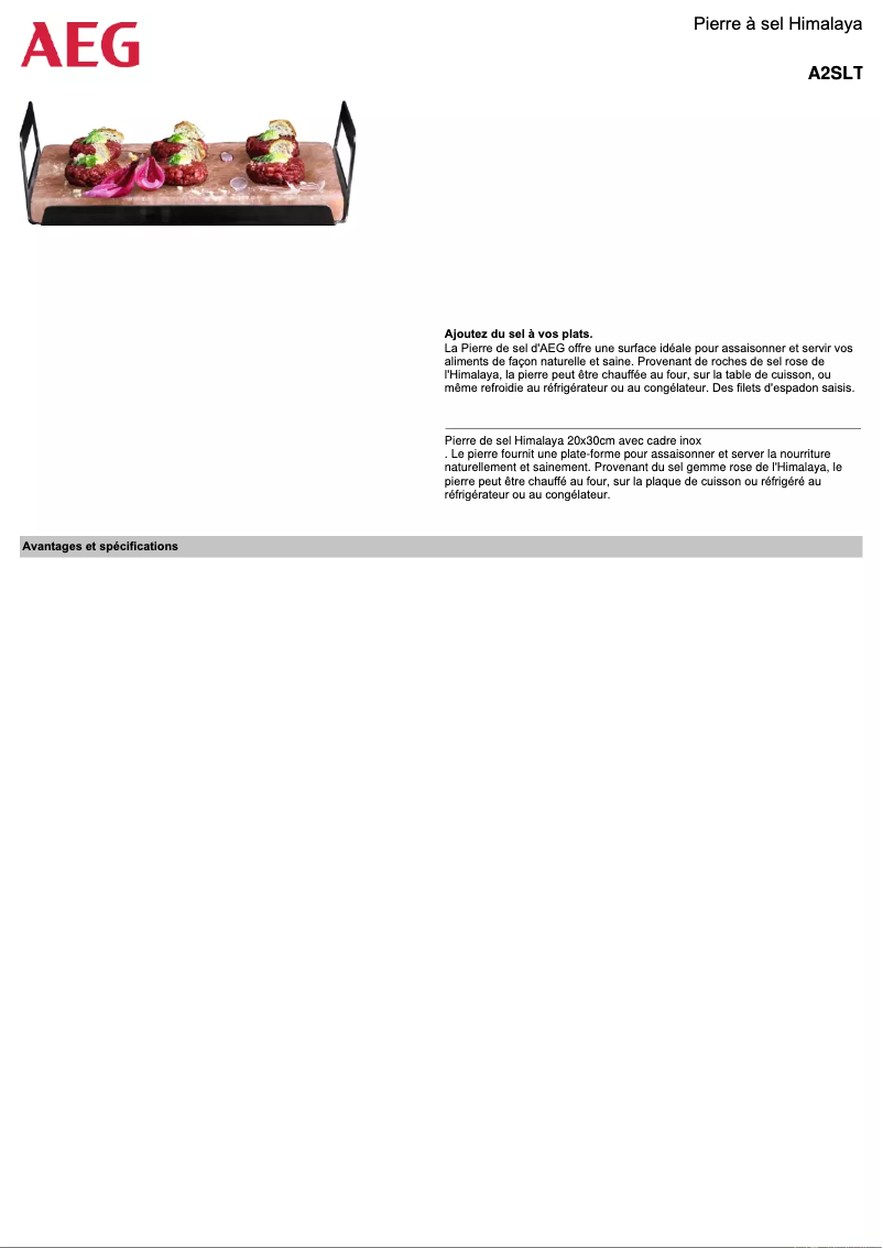 Page 1 de la notice Fiche technique AEG A2SLT