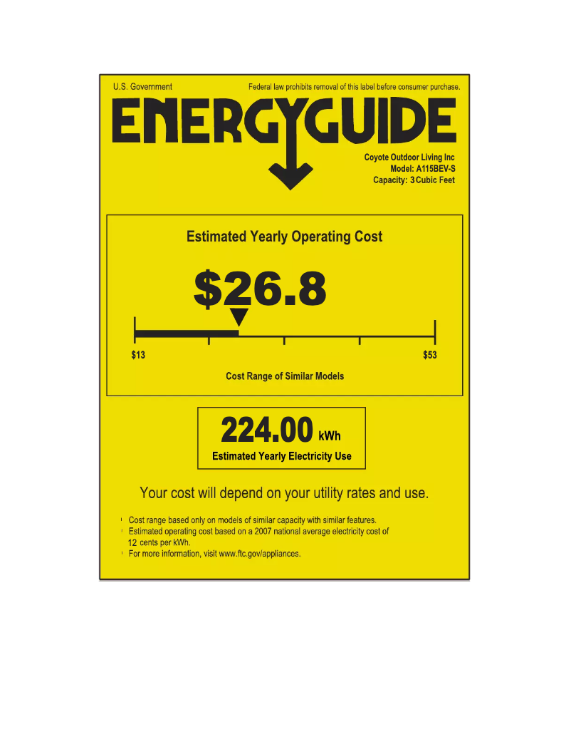Page 1 de la notice Label énergétique Azure A115BEV-S