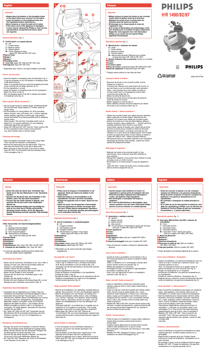 Page n°1 - Manuel utilisateur Philips HR1490