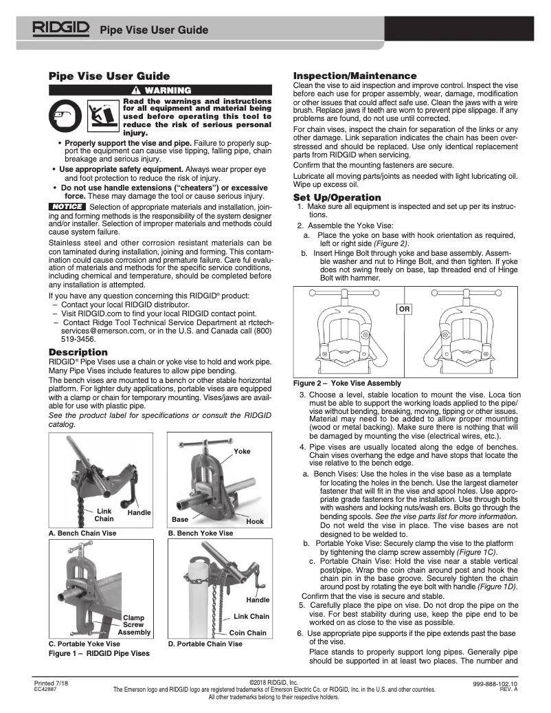 Page 1 de la notice Instructions / montage Ridgid QA-206