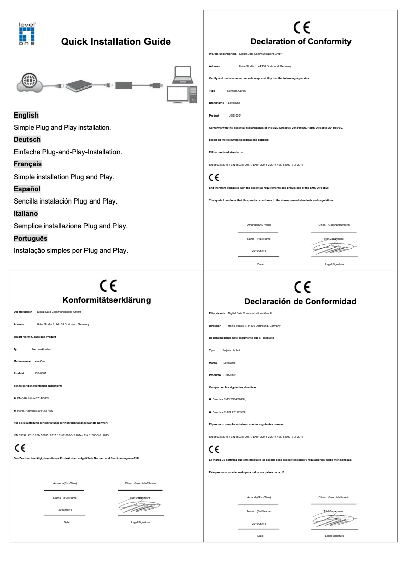 Page n°1 - Manuel utilisateur LevelOne USB-0301