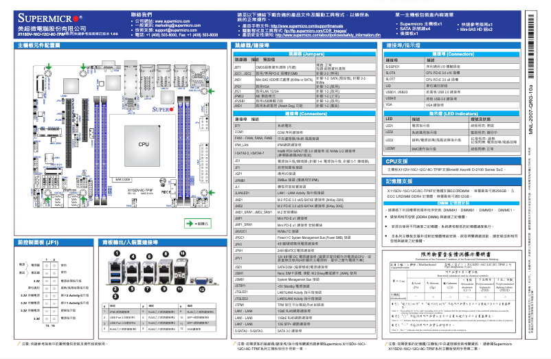 Page n°1 - Guide de démarrage rapide Supermicro X11SDV-16C-TP8F