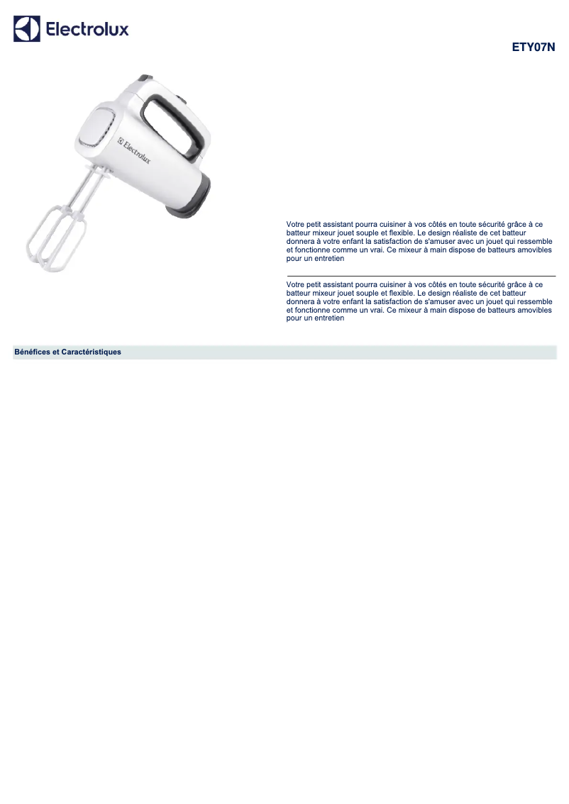 Page 1 de la notice Manuel utilisateur Electrolux ETY07N