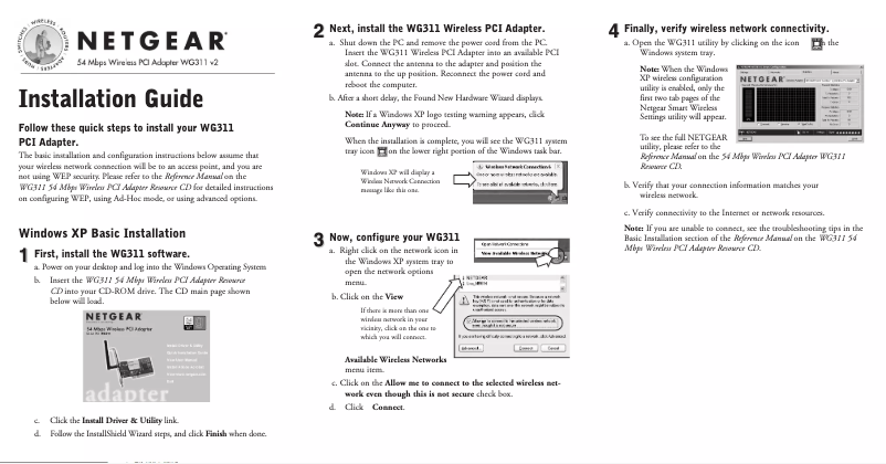 Page 1 de la notice Guide d'installation Netgear WG311v2
