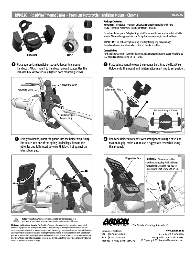 Page 1 de la notice Manuel utilisateur Arkon RVMC2C